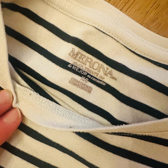 Merona Black and White Striped Long Sleeve Tee - Picture 2 of 3